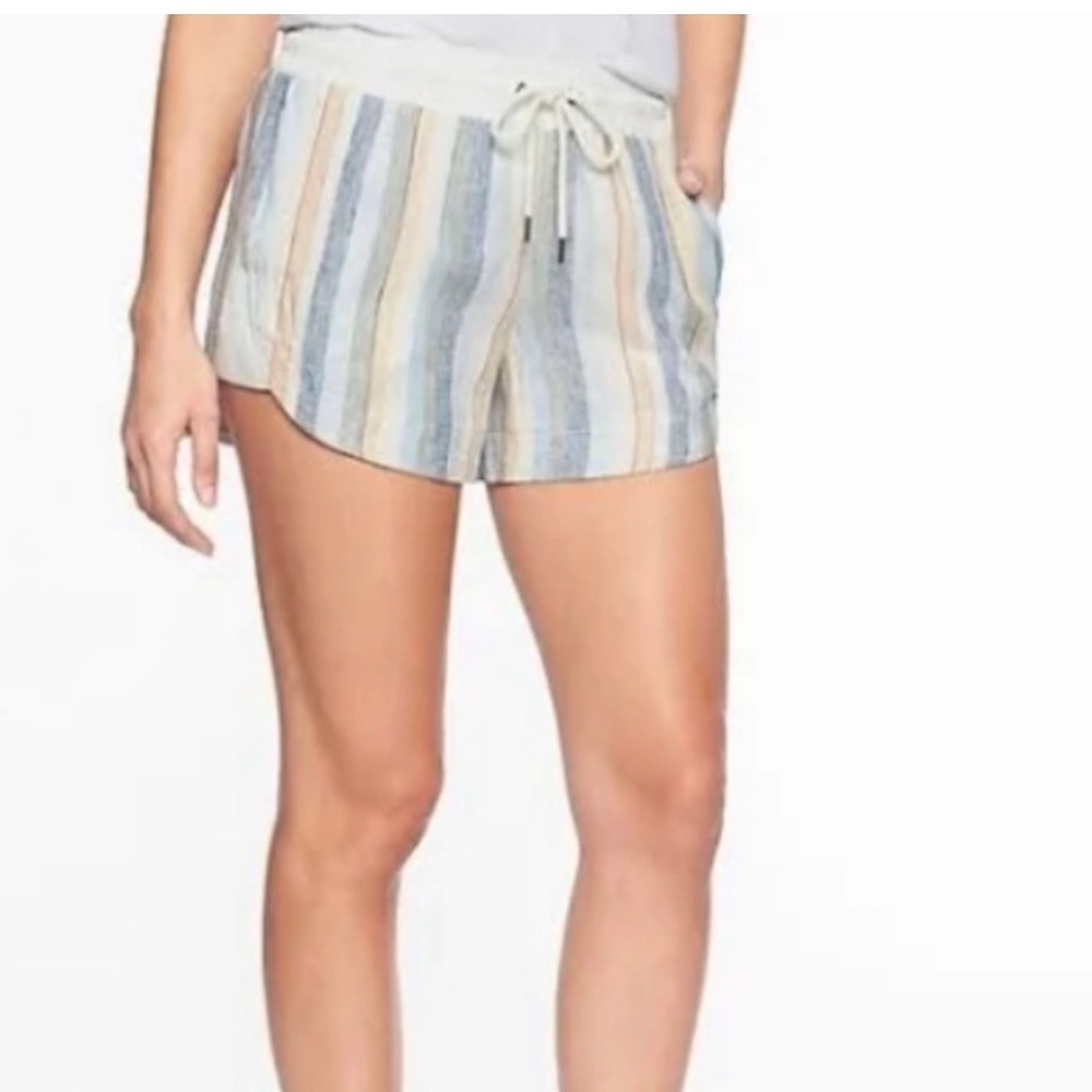 Athleta beachside Bali striped linen shorts, 0, EUC - Picture 2 of 5